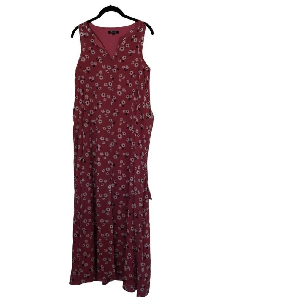 Madewell Maxi Dress Tie Waist Slit‎ Flowy Floral Daisy Sleeveless Pink Mauve XXS